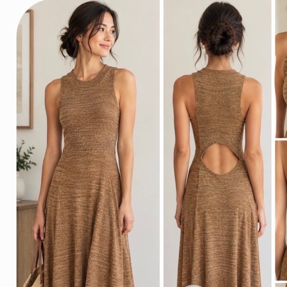 Veronica‎ Beard Sleeveless Knit Asymmetric Midi Dress Camel Space Dye XS b4